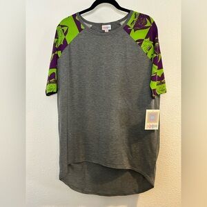 LuLaRoe Gray Top with Green and Purple Accents Size XS